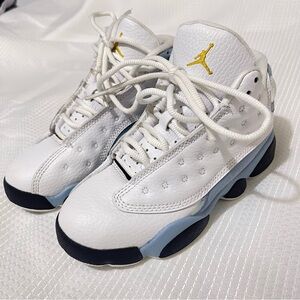 Kids White and Blue Jordan 13s